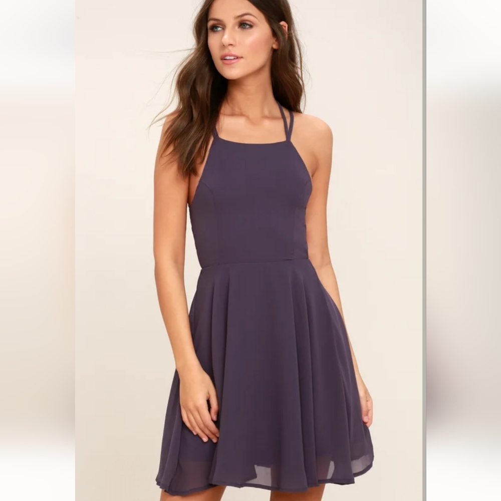 Lulu's Good Deeds Dusty Purple Lace Up Dress